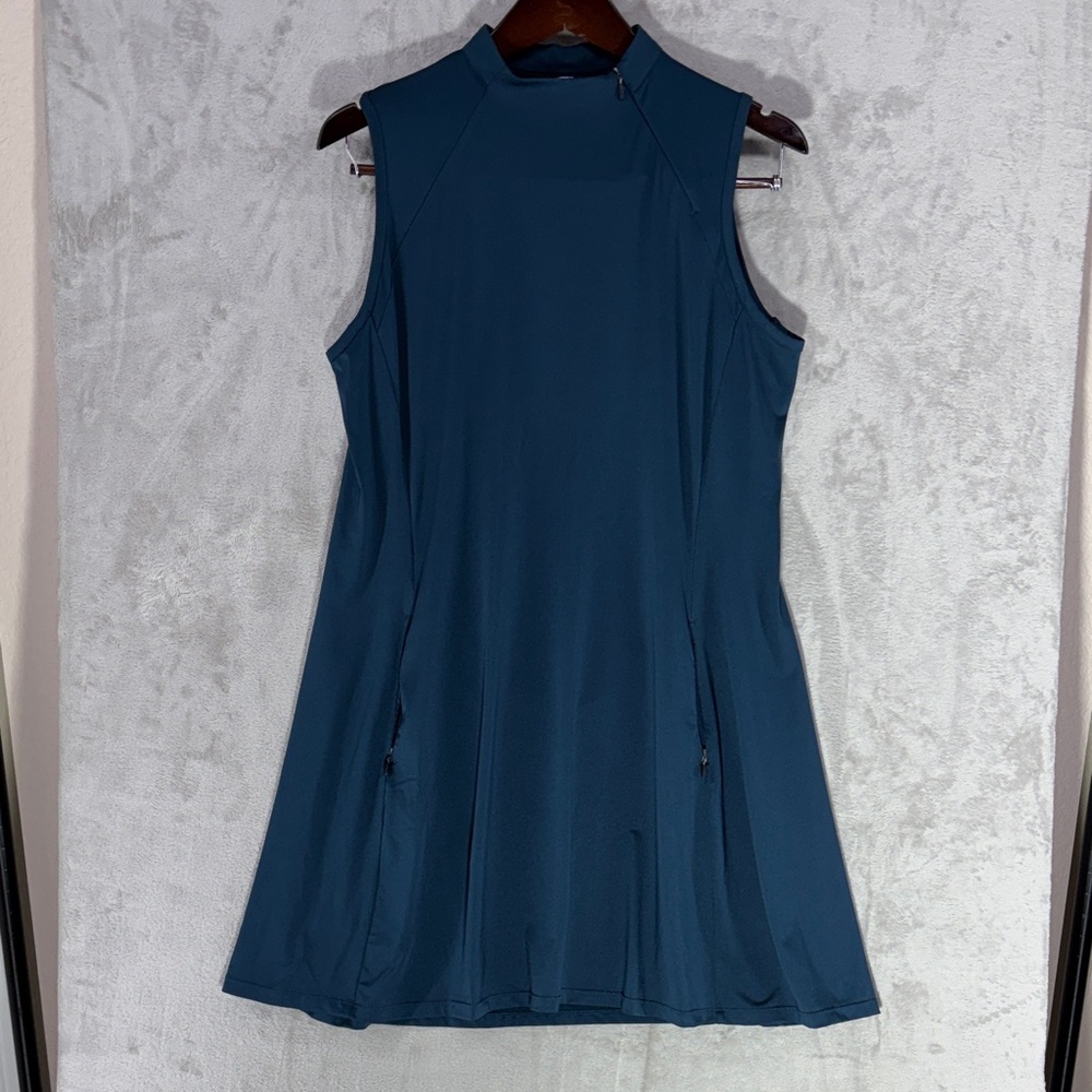 Tee time Sleeveless Activewear Teal Dress with Mock Neck and Pockets Size XL